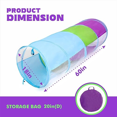 Miniatura 7 de Túnel para niños pequeños de 1 a 3 años, paquete de 2, túnel para gatear para interiores y exteriores, malla transparente, tienda de campaña