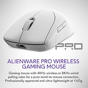 Alienware Pro Wireless Gaming Mouse - 2.4GHz Gaming Wireless/USB Wired Connectivity, Adjustable DPI, Optical Sensor Technology, 6 Programmable Buttons, 650 IPS Sensor Max Speed - Lunar Light