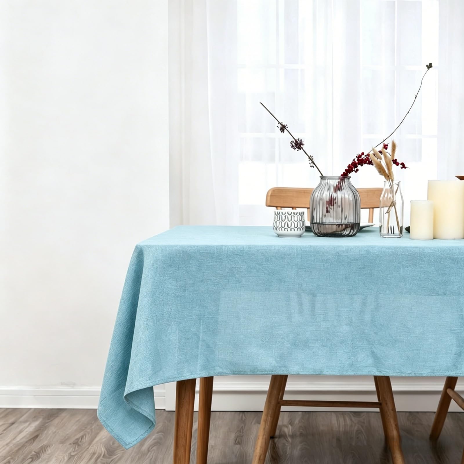 Mantel Rectangular Lino 130 x 230 cm Lavable, Efecto Lino Resistente Exterior Mesa Durabilidad y Fácil Limpieza para Comedor, Cocina, Cumpleaños, Festivos, Fiesta, Picnic, Azul Cielo