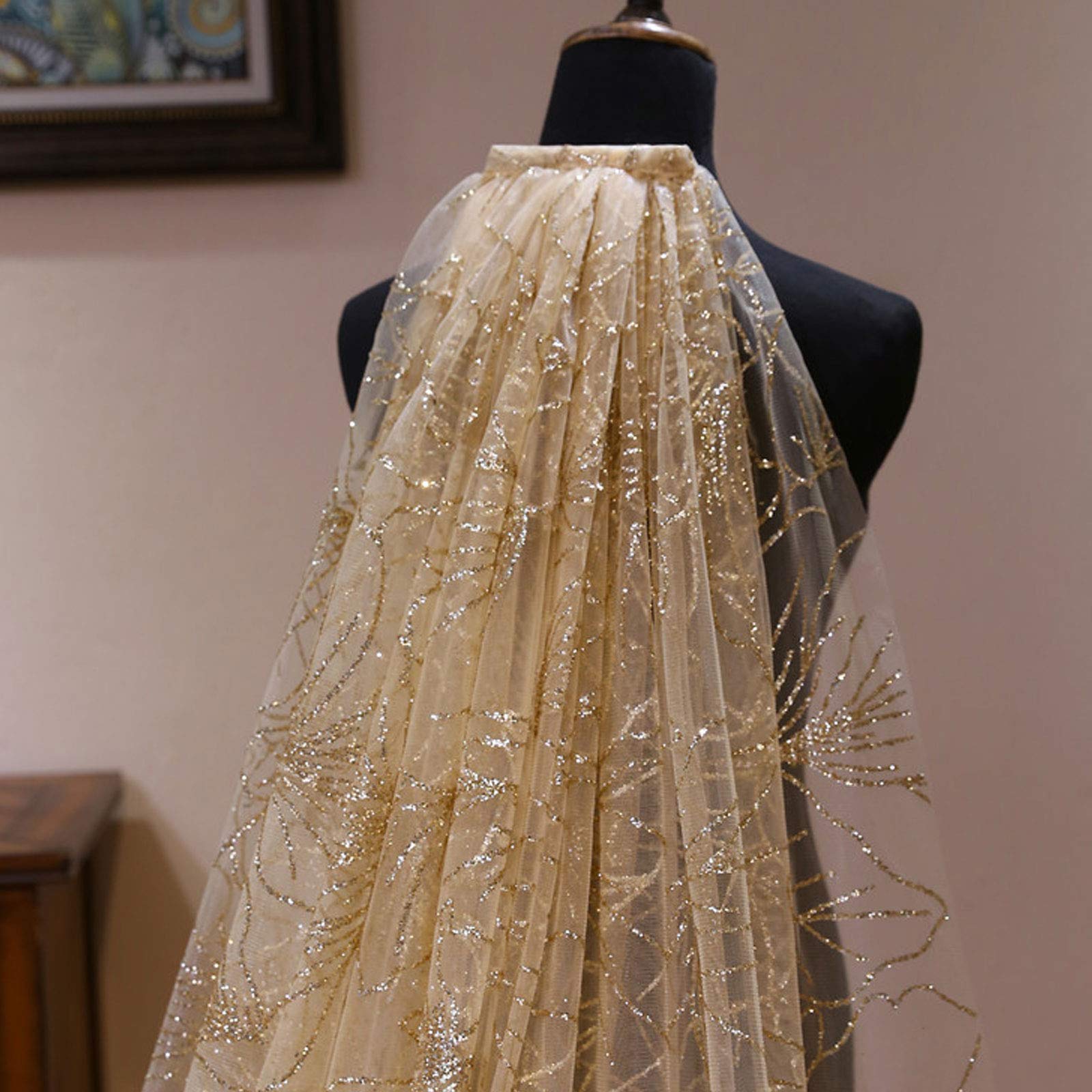 Velo da sposa lungo con paillettes di cristallo, lunghezza del bordo in pizzo, morbido tulle sovrapposto per feste serali, balli, opera, banchetti e occasioni speciali (bianco 3,5 * 3 m (oro 5 * 3 m