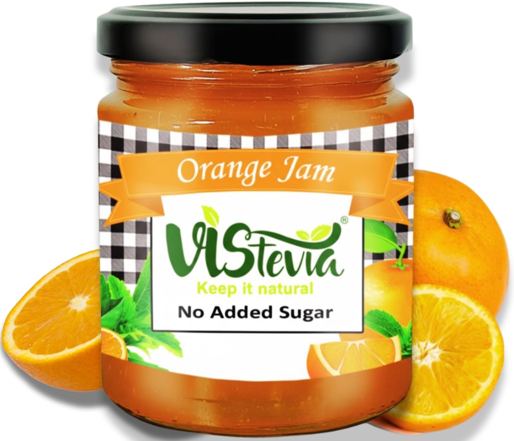 Vistevia Sugar Free Orange Jam/Marmalade, Diabetic and Keto Friendly - Sweetened Naturally with Stevia, More Than 60% Orange Juice Content - Tastes Delicious - Pack of 1 (220GM)