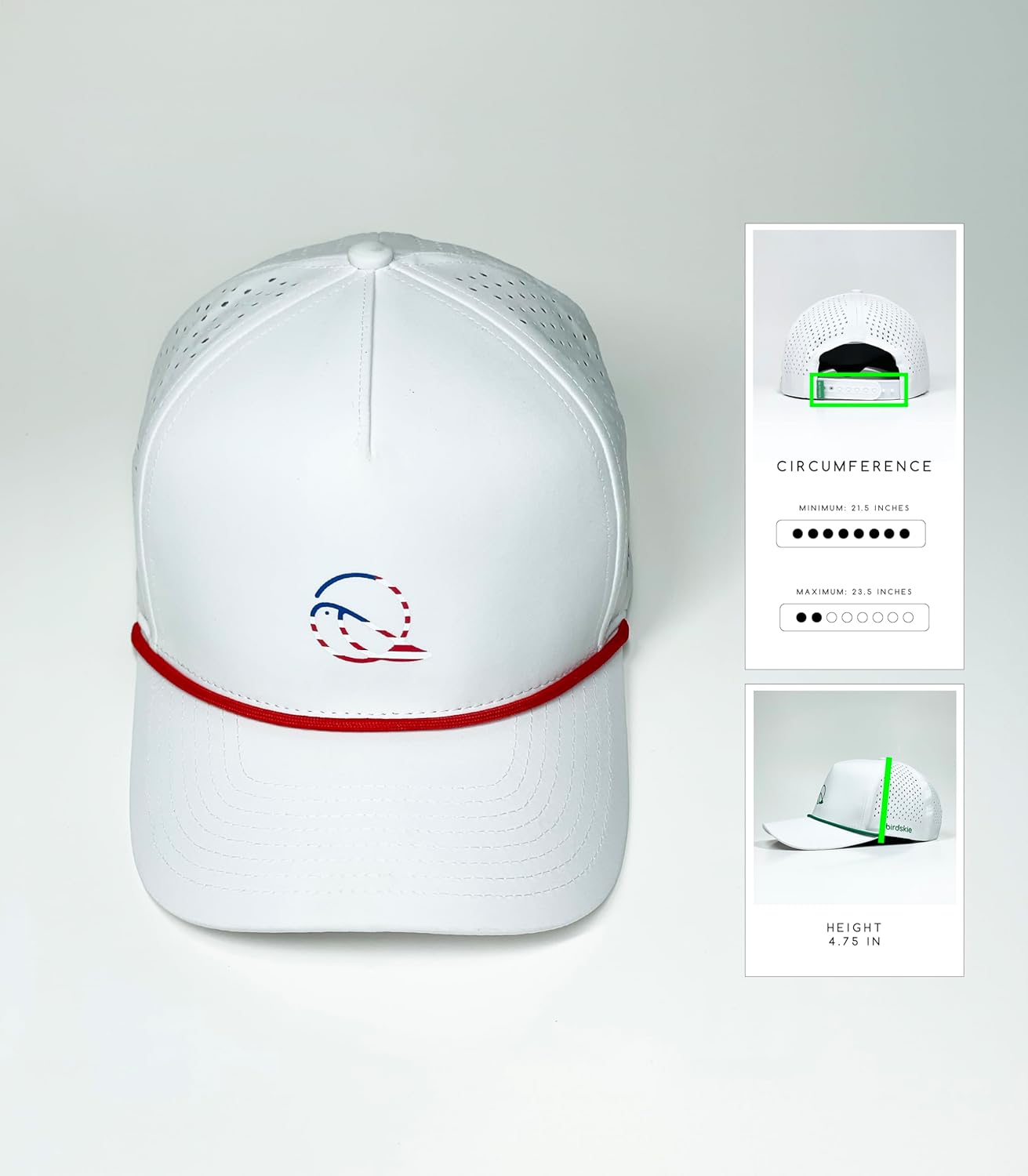 Golf Hat Snapback with Rope Design, Water Proof, Moisture Wicking, Breathable, Quick Drying, High Performance Golf Hat, The Captain 2 Golf Cap White Hat with Red Rope - Image 2