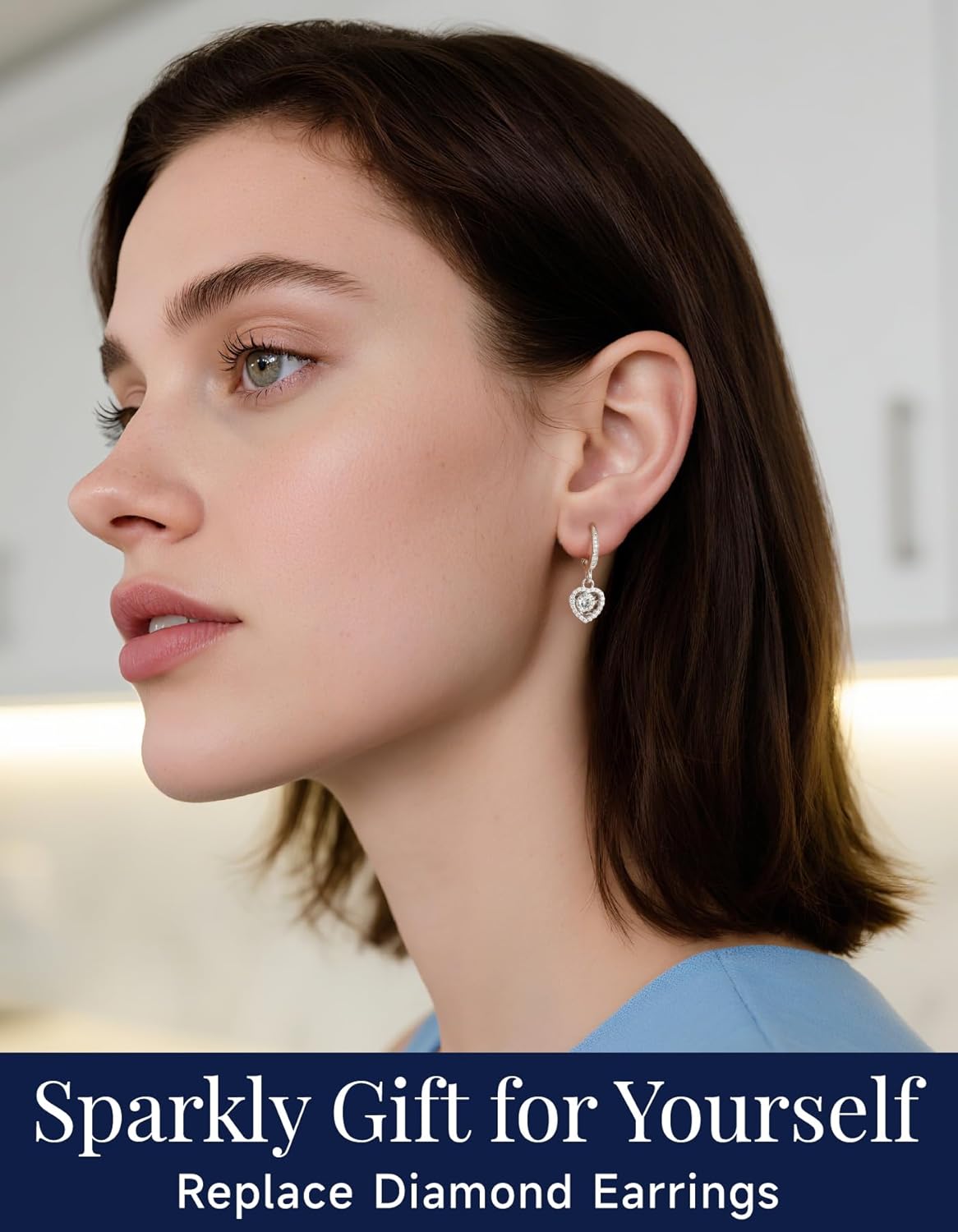 MomentWish Dangle Earrings for Women-925 Sterling Silver Moissanite Earring, Women's Gift for Valentine Birthday, D Color VVS1 Dancing Moissanite Hoops - Image 2