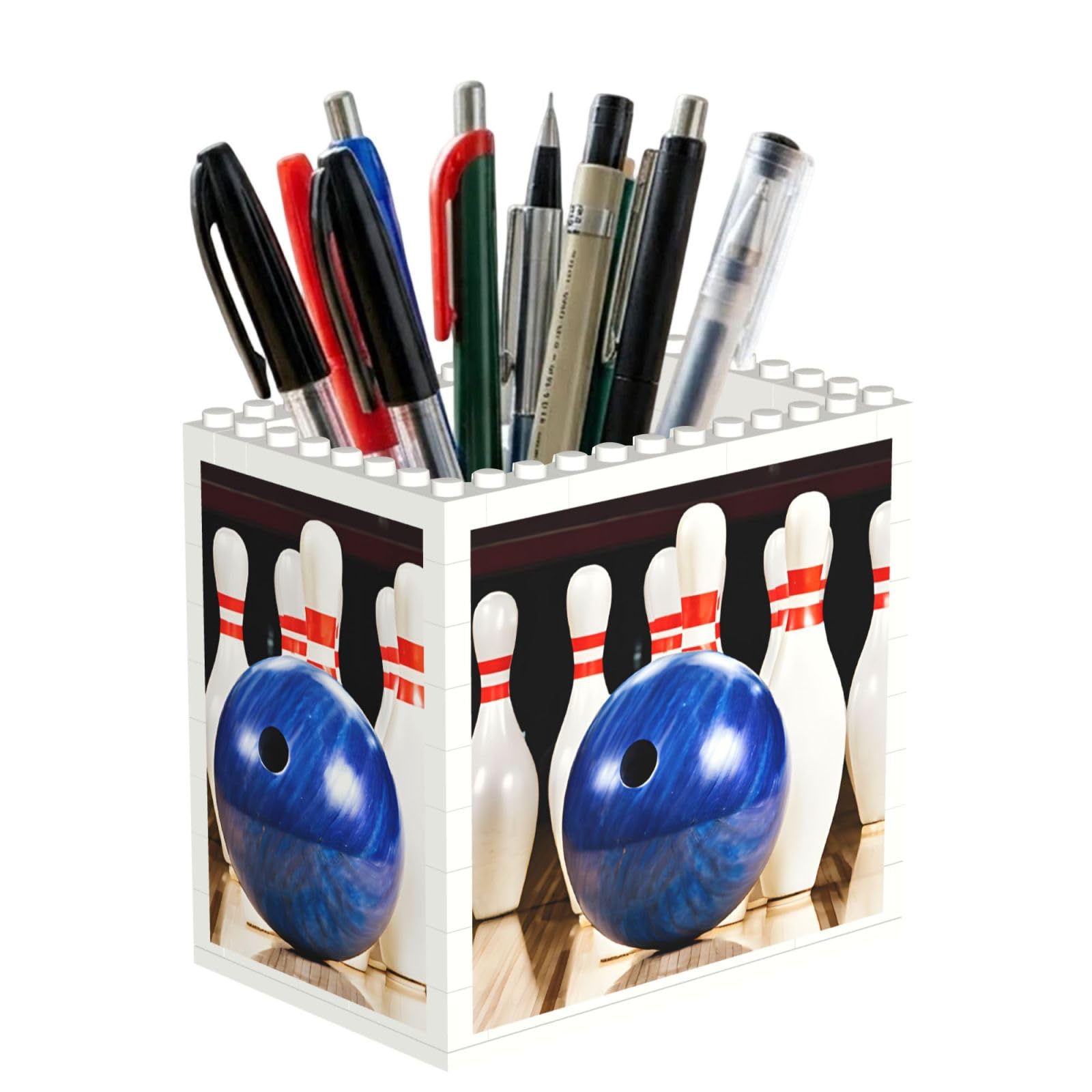 ESNAIUVCD Bowling Print Building Block Pen Holder - Pencil Holder For Desk/Classroom,Desk Accessories, Multifunctional Office Supplies Pen Organizer Pencil Cups(1pcs)