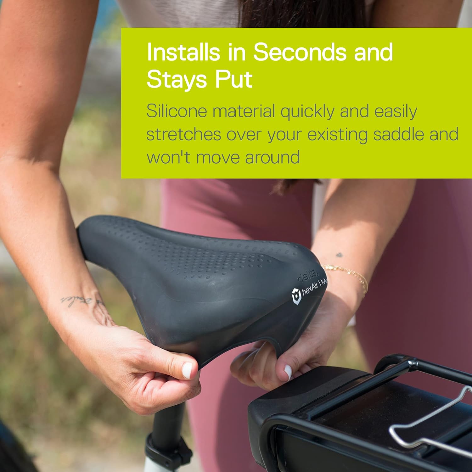 Hexair Max Saddle Cover by Delta Cycle - Pressure Reducing hexAir Grid Technology is Easy to Mount, for Exercise, Spin, Cruiser, Outdoor Bikes & Mountain Bikes - Ergonomic Design & Weather-Proof
