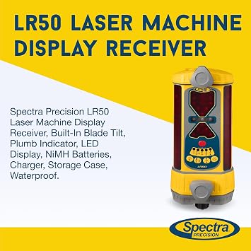 Spectra Precision LR50 Laser Machine Display Receiver, Built-In Blade Tilt, Plumb Indicator, LED Display, NiMH Batteries, Charger, Storage Case, Waterproof