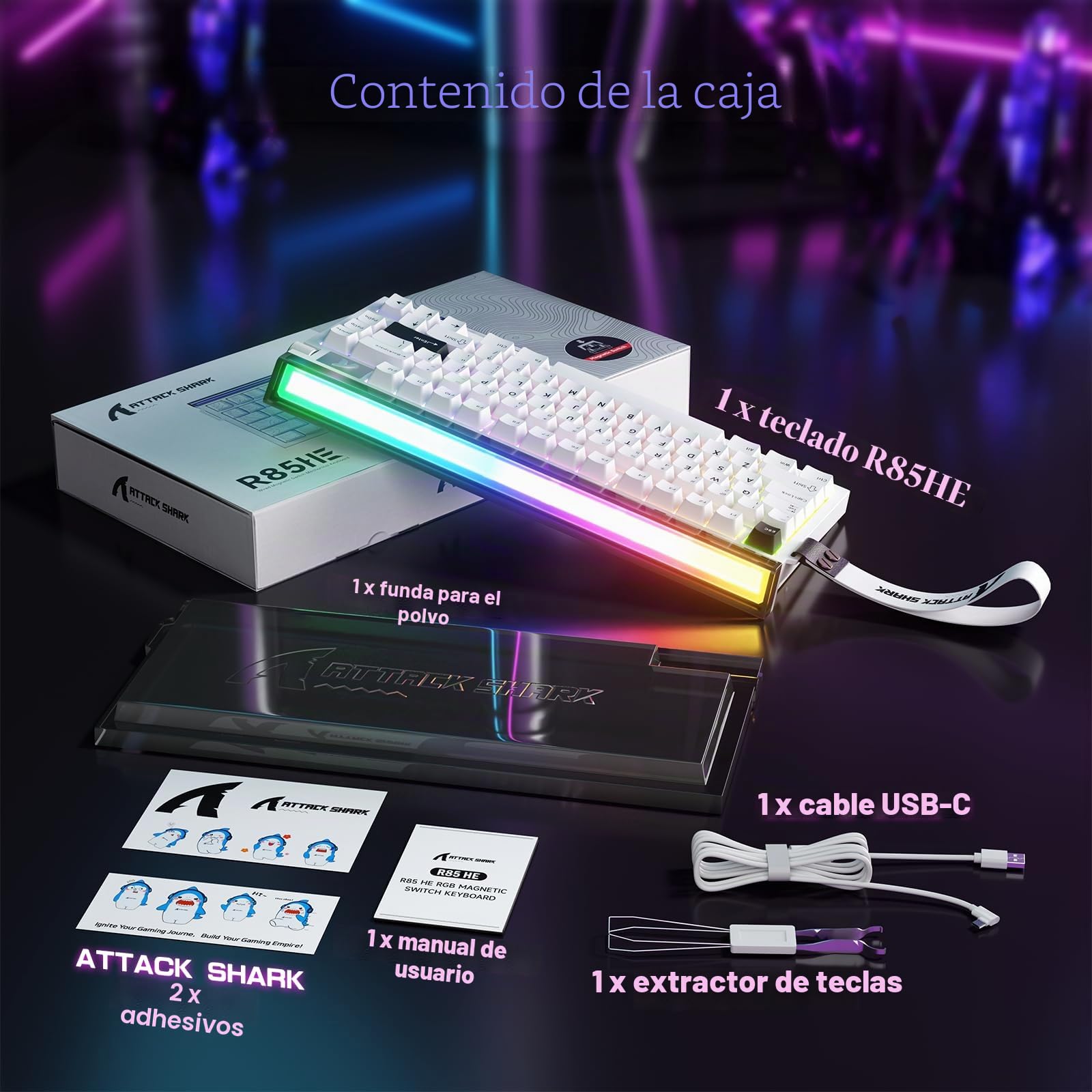 MAMBASNAKE x Attack Shark R85HE Teclado Magnético con Cable al 75%, 8000Hz Polling Rate, Disparo Rápido, Precisión RT de 0,005 mm, Latencia de 0,08 ms, RGB Backlit Box para PC/Mac (Blanco)