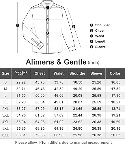 Miniatura 6 de Alimens & Gentle Camisas de vestir para hombre, elásticas, ajustadas, de manga larga, con botones, sin arrugas, camisas formales de negocios