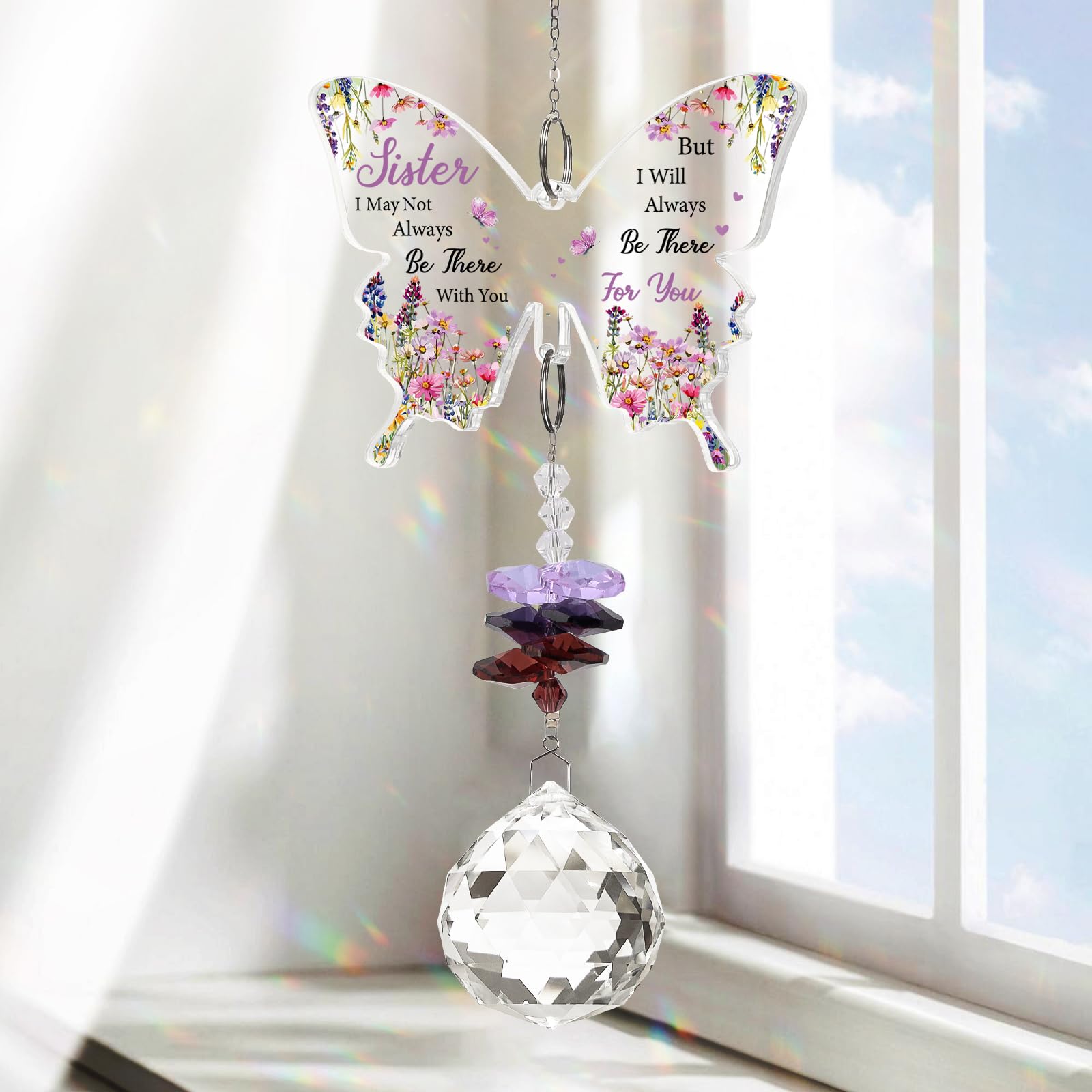 Sister Gifts, Sister Birthday Gifts, for Sisters Crystal Suncatcher, Mother's Day for Sisters, to My Sisters' Present Hanging Butterfly Crystal Suncatcher Ornament