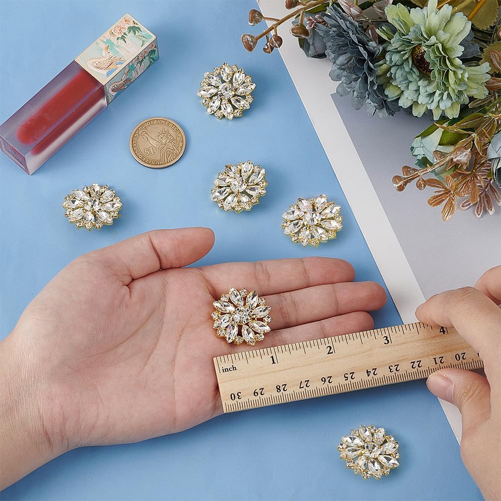 FINGERINSPIRE 6 Pcs Flower Alloy Rhinestone Shank Buttons 1inch Light Gold Crystal Rhinestone Buttons with 1-Hole Crystal Color Sew On Buttons Flat Back for Wedding Party Clothing DIY Decorate - Image 3