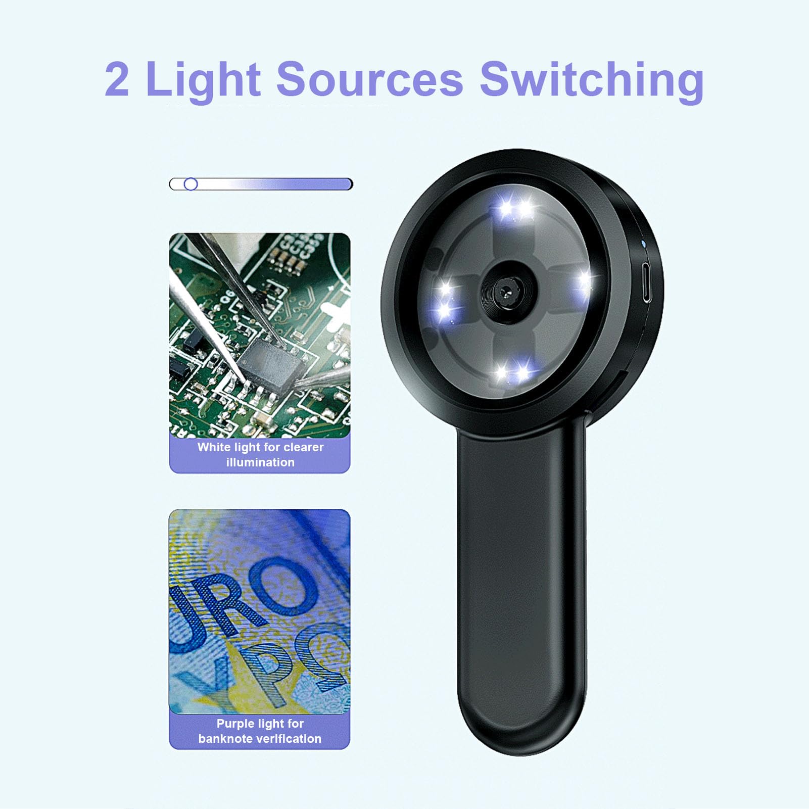 SIXRUN Tragbares Digitales Mikroskop, 2-Zoll-Bildschirm, 4X, 16MP, LED