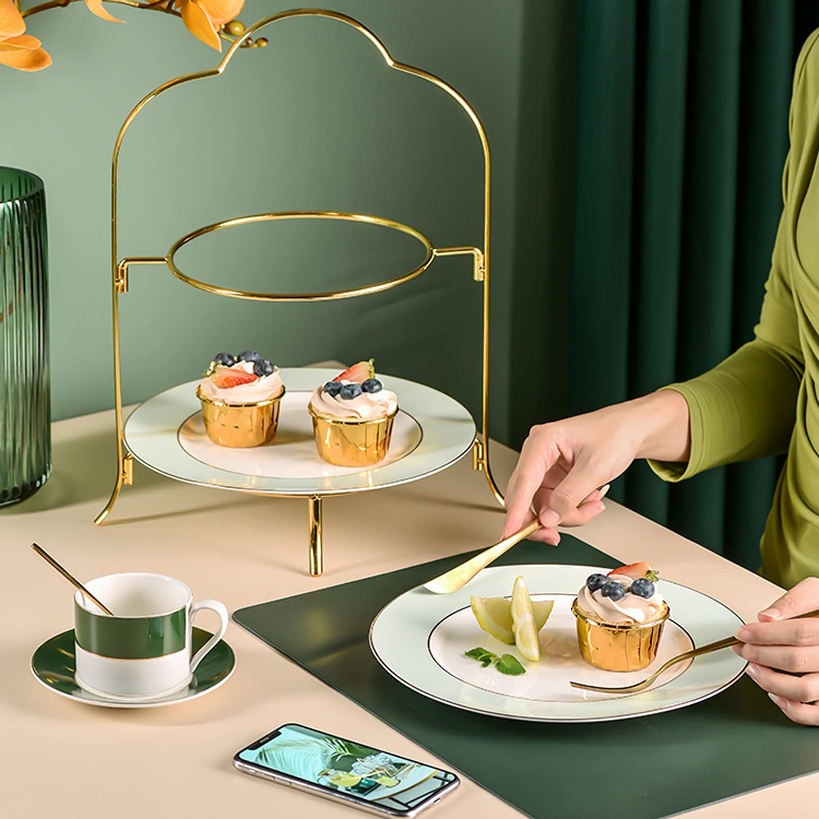 Podstawka na ciasto, 2-warstwowa, stojąca, luksusowa ceramika, deserowa, elegancka patera na ciasto, ciasto, na imprezę, wesele, urodziny, stojak na tort