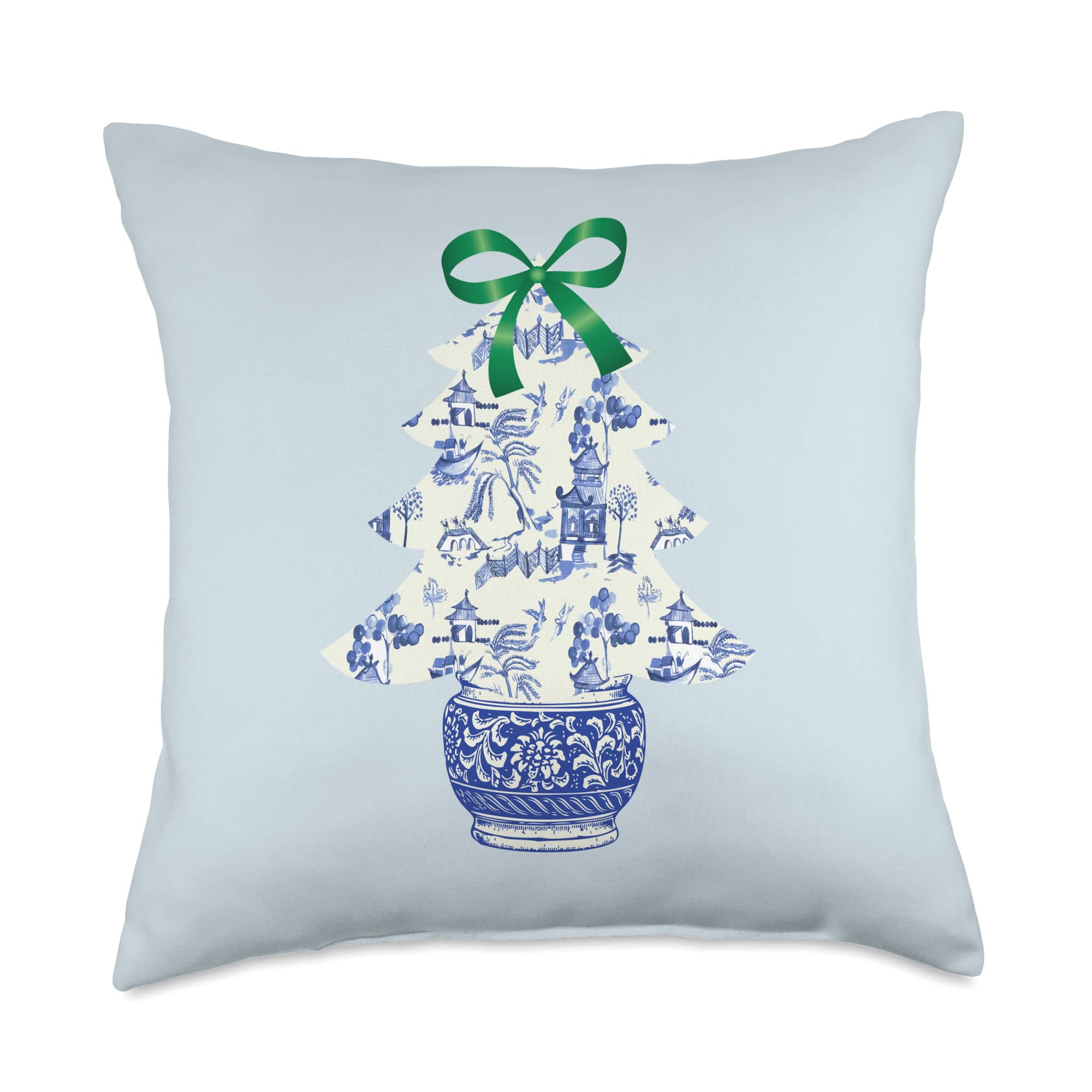 Chinoiserie Christmas Winter Blue Willow Home Decor Hanukkah Throw Pillow, 18x18, Multicolor