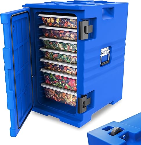 Miniatura 9 de ROVSUN 82QT/109 QT - Transportador de alimentos aislado, calentador de alimentos con ruedas, hebillas dobles y asas, cajas calientes apilables para