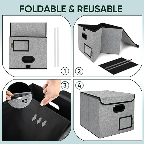 Miniatura 277 de BALEINE - Caja organizadora de archivos con tapa, organizador de carpetas plegable con riel de plástico, caja para carpetas colgantes para Gris