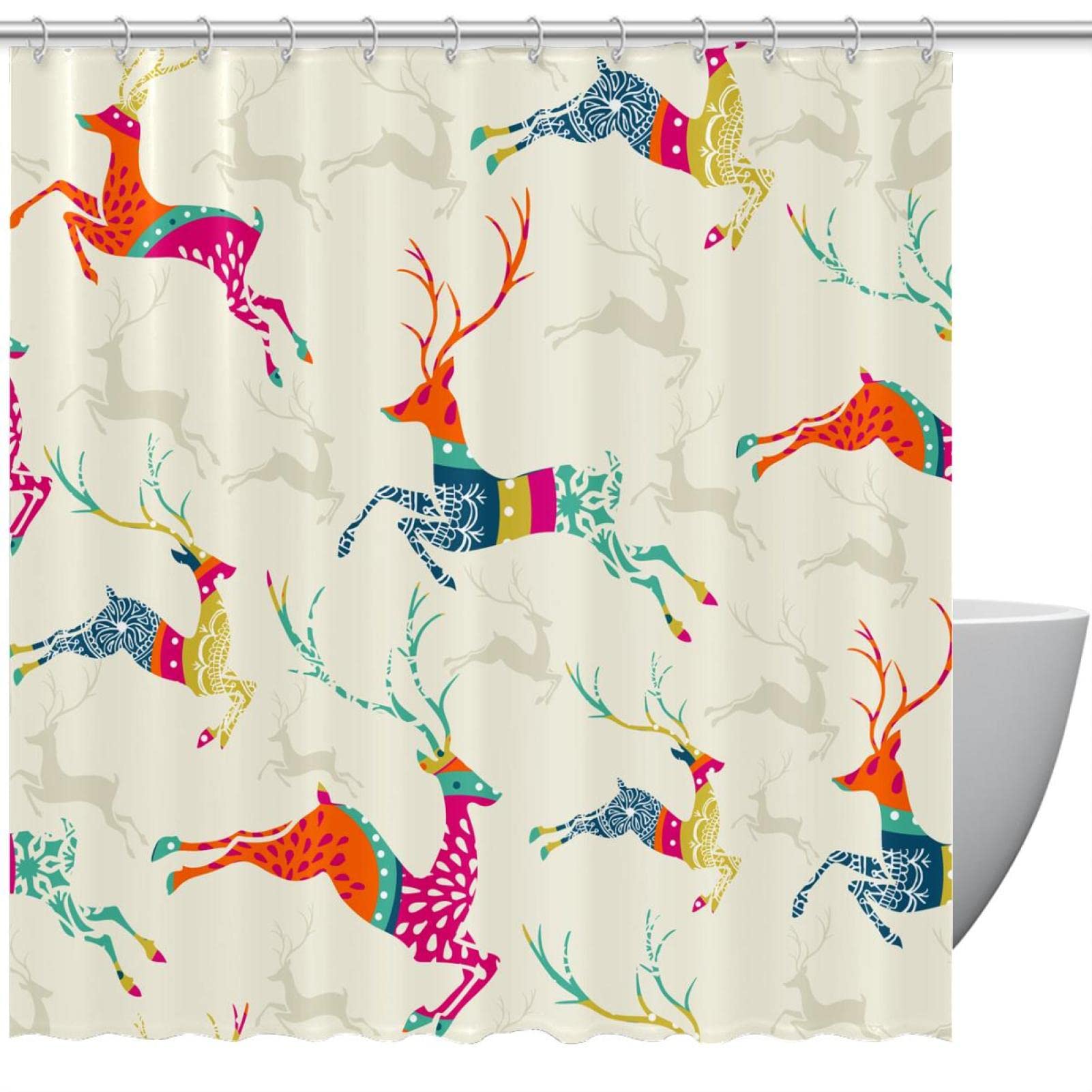 Rideau de douche vintage Noël cerf 152x182 cm imperméable tissu rétro salle de bain