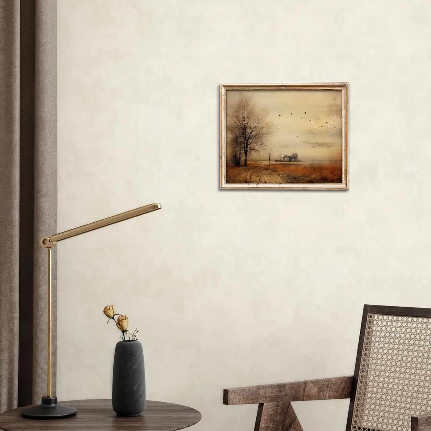 uniro Vintage Fall Landscape Wall Art Retro Autumn Nature Painting Rustic Farmhouse Scenery for Bedroom Bathroom Kitchen Room Decor - 8x10 Unframed
