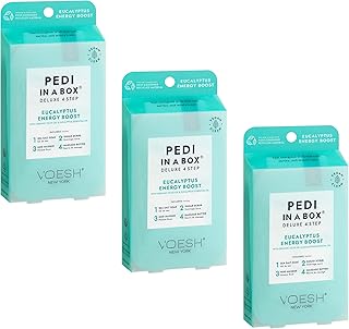 VOESH Pedi in a Box Deluxe 4-Step - Eucalyptus Energy Boost Scent, 3 Pack, Pedicure Set, At Home Pedicure, Foot Soak, Foot Mask, Foot Spa Pedicure Set…