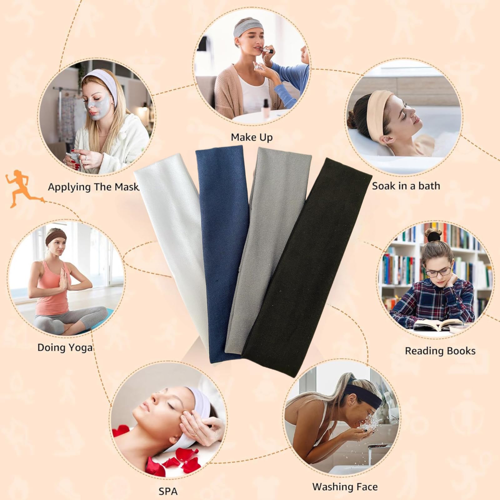 4 Fasce Capelli Con Fiocco - Cotone Intrecciato, Sportive, Per Yoga, Corsa - Stile Retrò - Foto 9