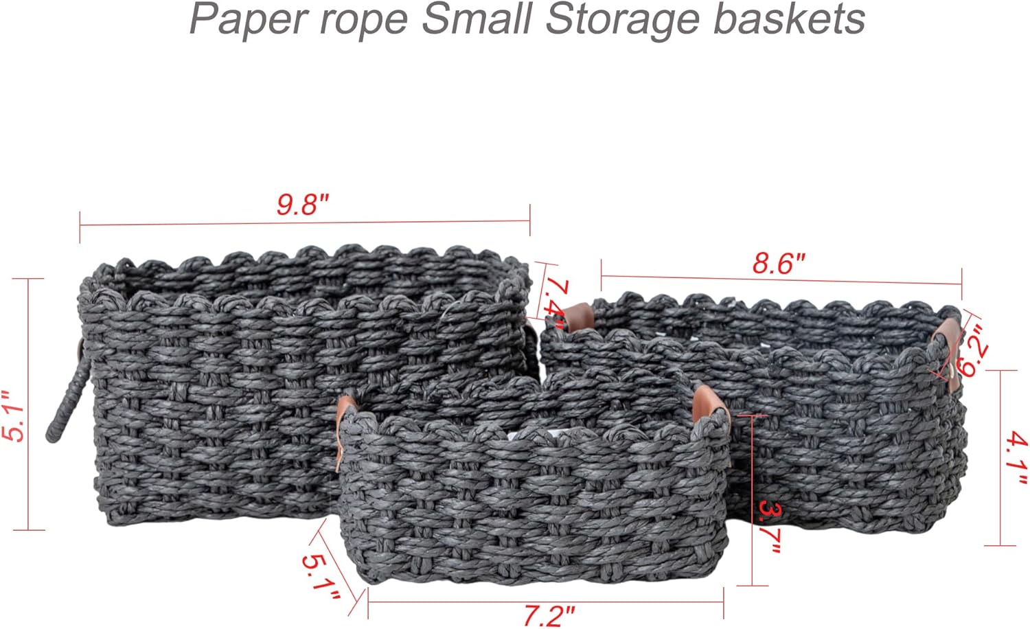 Paper rope Small Storage baskets for Organizing,Cute woven Little basket for Home,Shelves, Bathroom,Decorative basket,Set of 3 (Black) - Image 8