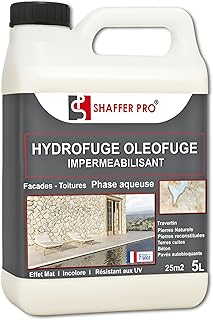 Hydrofuge Oléofuge Professionnel – Imperméabilisant Travertin, Pierre Naturelle, Façade, Carrelage Extérieur Terrasse, Dalle, Produit Sol Anti-Mousse – 5L – Made in France