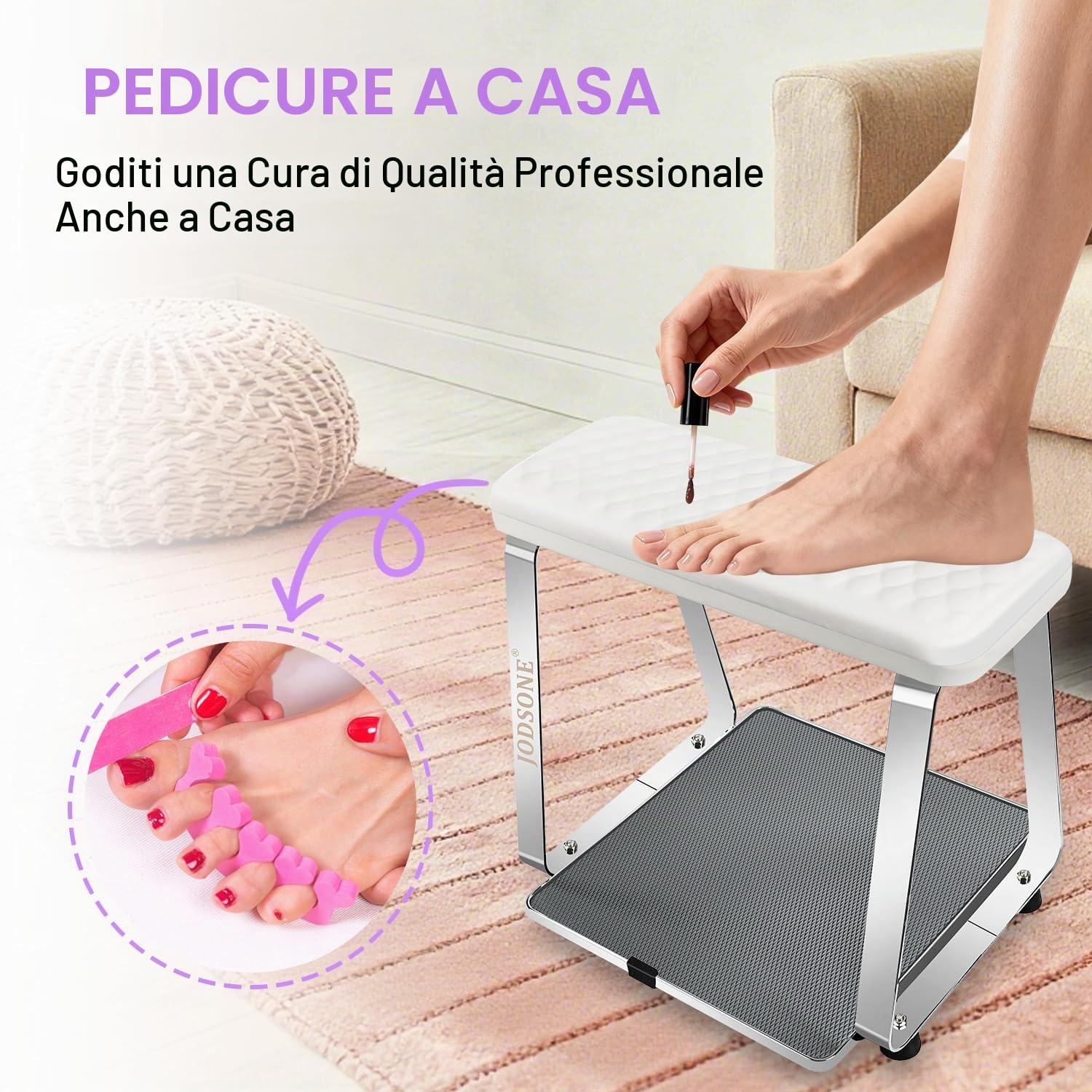 JODSONE Supporto Piede per Pedicure con Cuscino Morbido, Sgabello, Alza Unghie, in Acciaio Inox Rimovibile, per Pedicure Stazione, Uso Domestico e in Salone