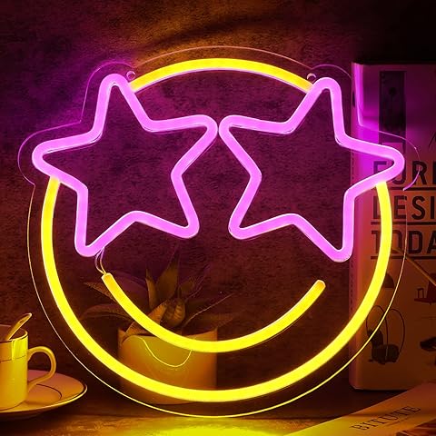 Smile Face Neon Sign, Wootfairy Led Neon Signs for Wall Decor, Dimmable Neon Light ...