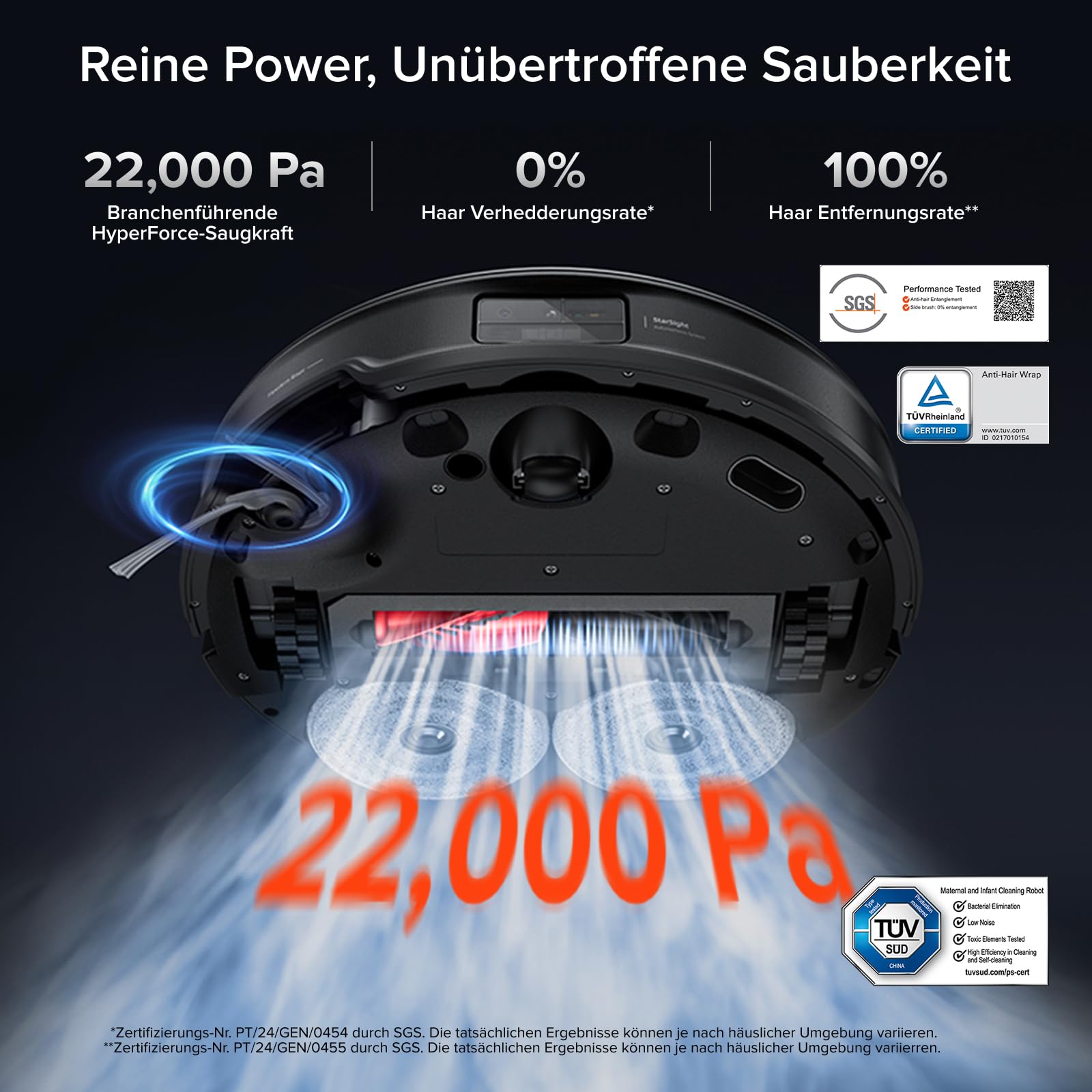 roborock Saros 10R Saugroboter mit Wischfunktion&angebbarem Wischmopp, 22,000 Pa, 7,98cm Ultra-Slim Design, StarSight System 2.0, Zero-Tangle System