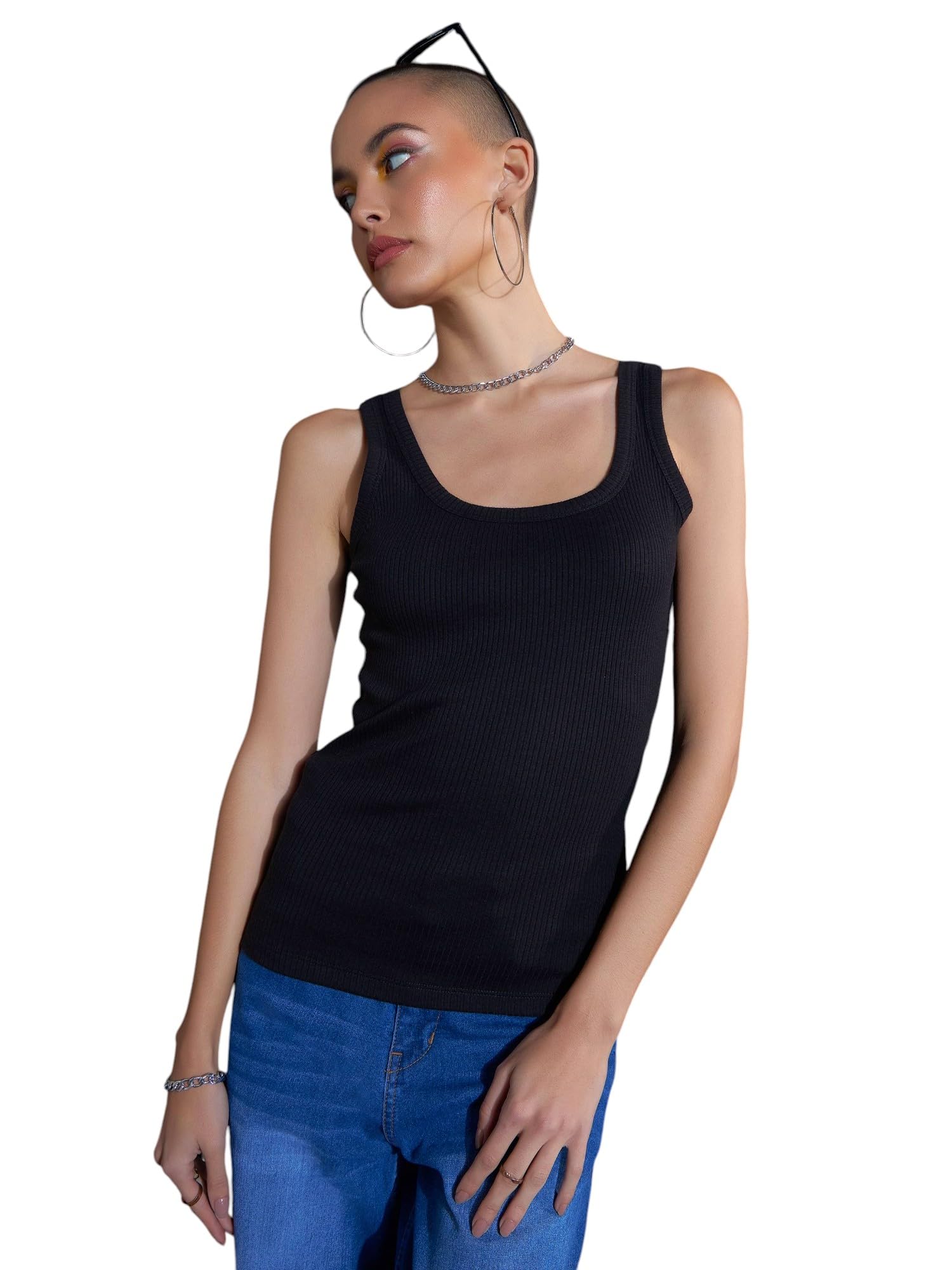sassafras Black Rib Sleeveless Camisole-picture-51
