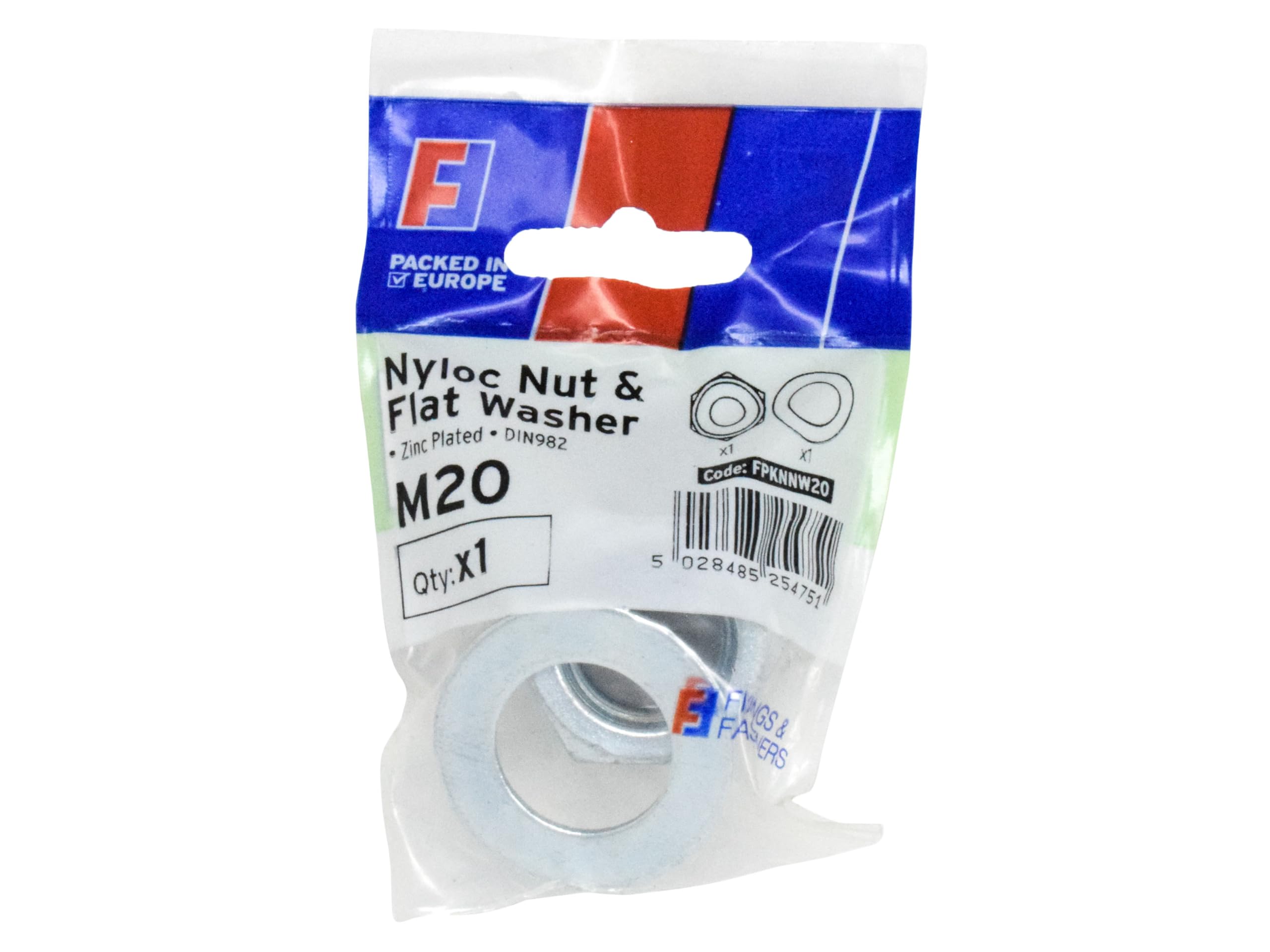Forgefix Nyloc Nut & Washer M20 ForgePack 1, bright zinc plated for increased corrosion resistance