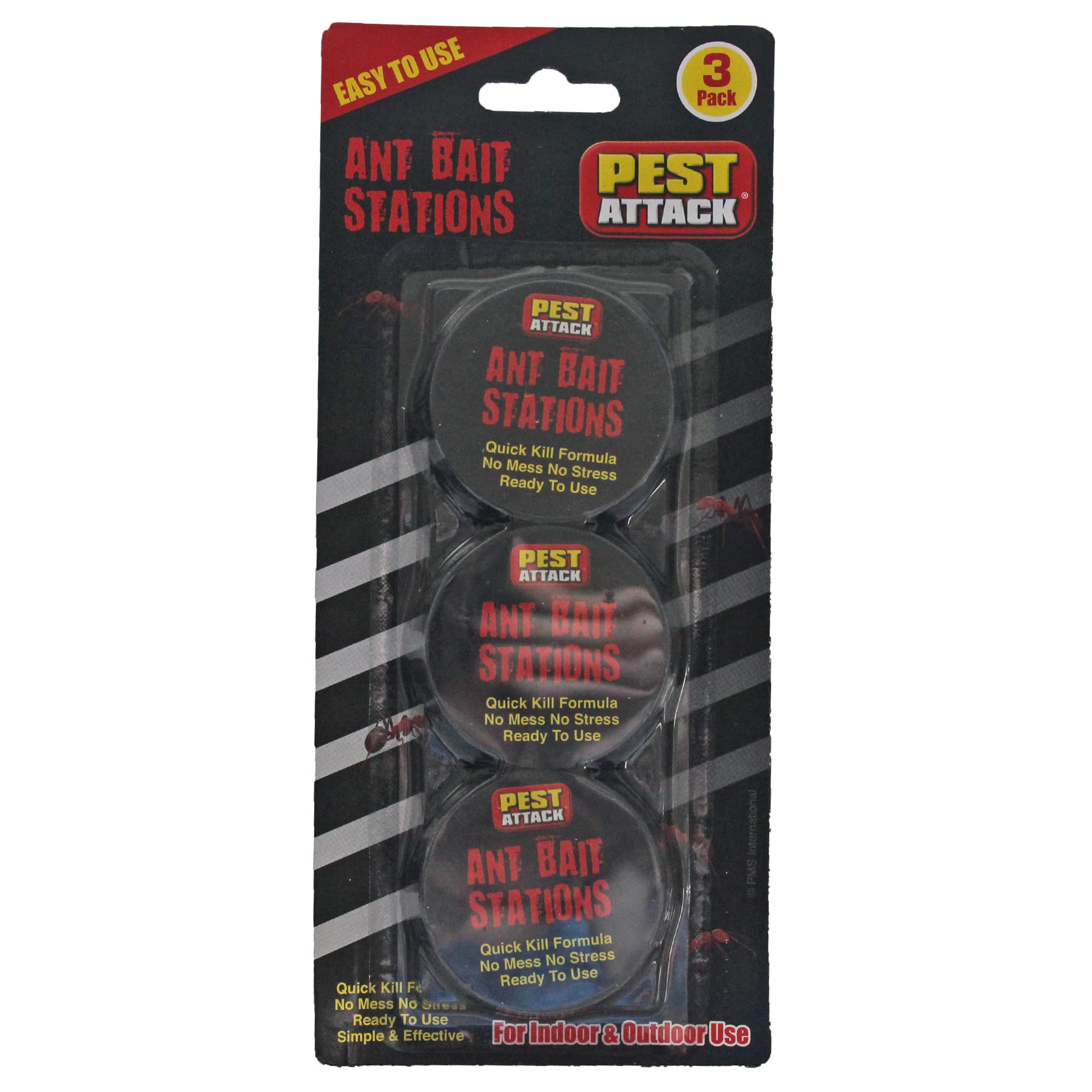 PMS International 3 pack Pest Attack Ant Killer Bait Station - Suitable Indoor or Outdoor, Black