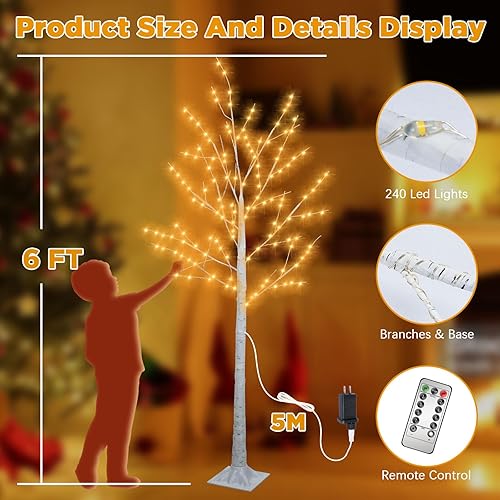 Miniatura 2 de Árboles de abedul iluminados de 6 pies, 240 luces LED, árbol de Navidad de ramita blanca, árboles de abedul iluminados para decoración del hogar en
