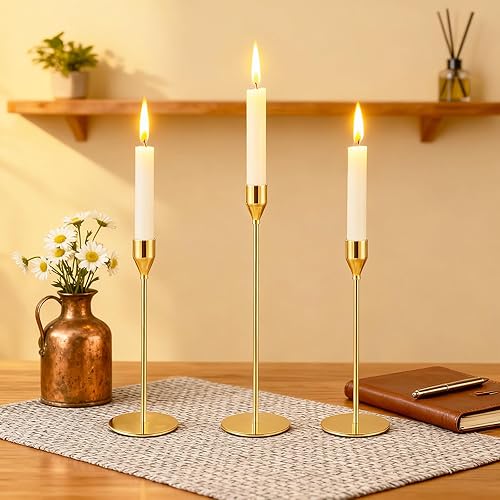 Miniatura 6 de Giantree Juego de 18 portavelas decorativos, modernos y elegantes portavelas altos de metal fino, centros de mesa, bodas, fiestas de Navidad,