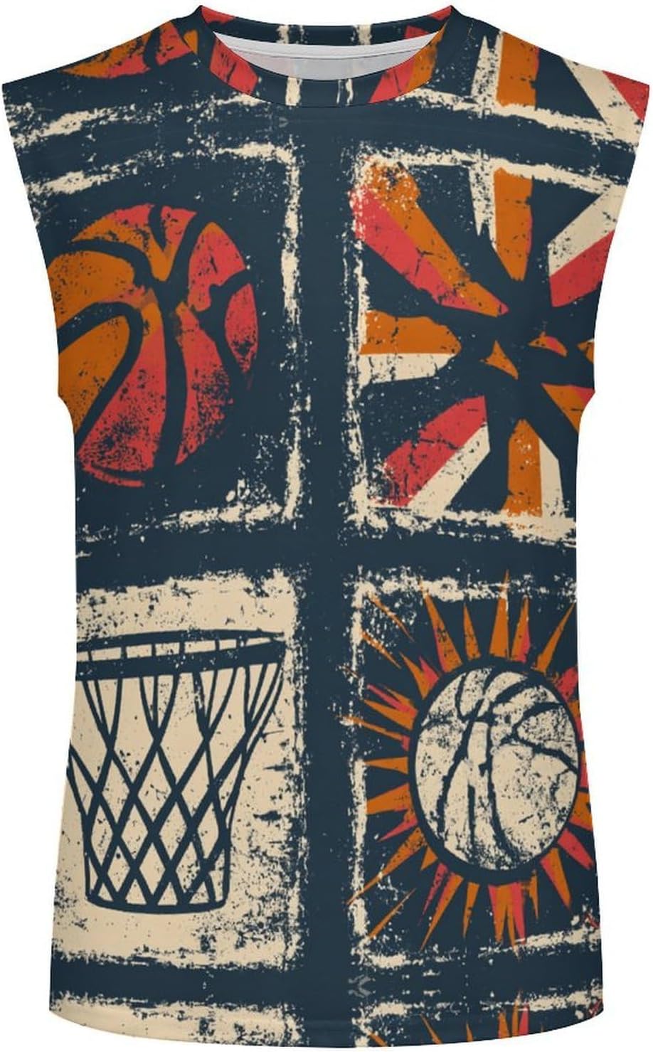 Basketball and NetMen's Sleeveless Crew Neck Knit Top, Soft Faux Cotton Everyday Casual Basic Blouse
