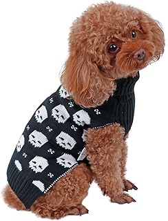 CuteBone Halloween-Hundepullover für kleine Hunde, Schädel, gestrickt, für Haustiere, Winterkleidung, Pullover, Warmer Strick mit Leinenloch DS35S-DE product image