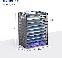 Vista 5 de OUTWOLF 10 Tier Paper Organizer - Letter Tray Mesh Desk File Organizer with Handles for Office School Desktop, Black