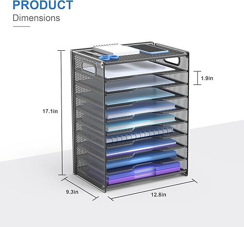 Miniatura 5 de OUTWOLF Organizador de papel de 10 niveles, bandeja de cartas, organizador de archivos de escritorio de malla con asas para escritorio de oficina,