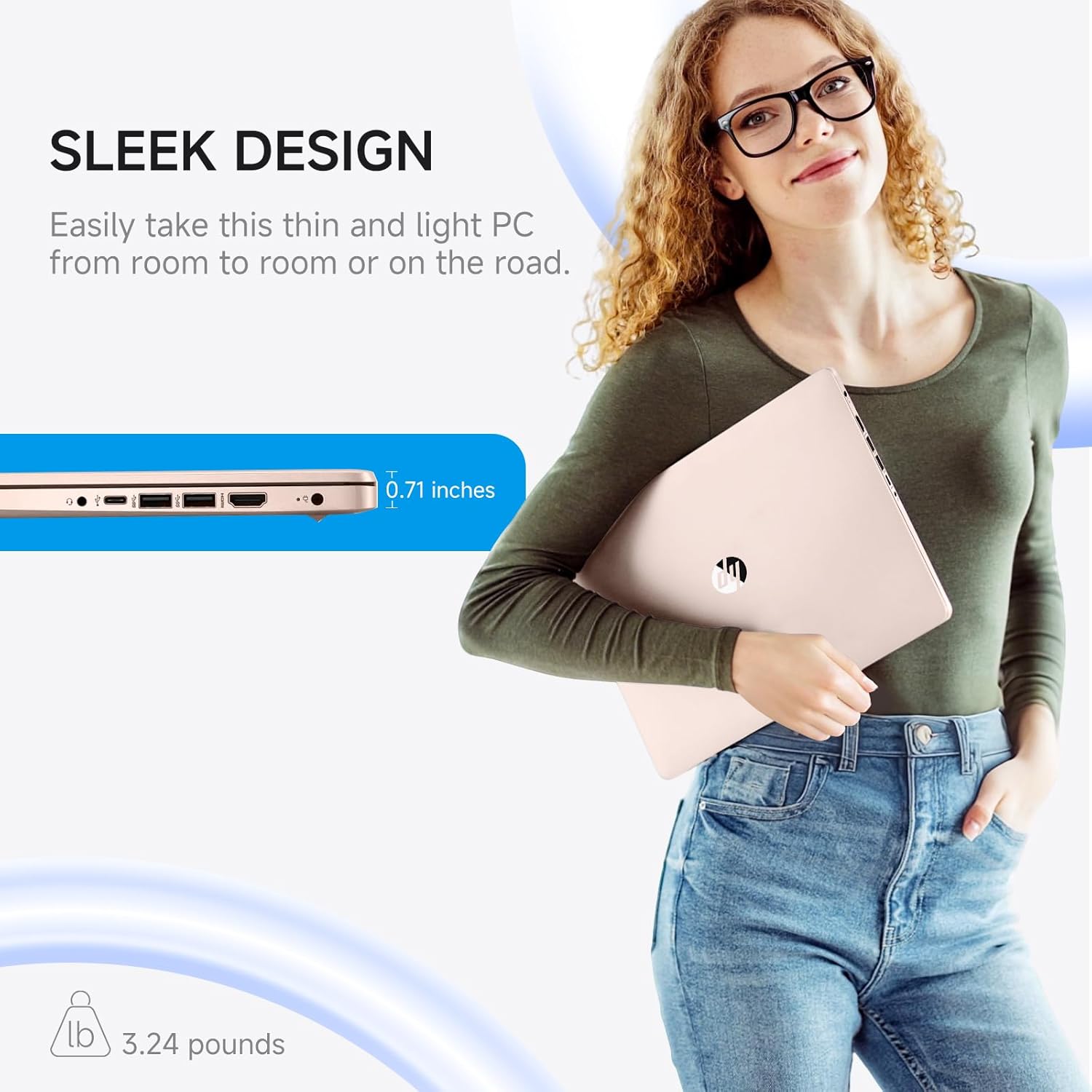 HP 2026 14 Laptop Computer Student Business, Copilot AI, Intel N150, 16GB RAM, 512 GB Storage(128GB UFS+256GB MSD+128GB UFD), 1-Year Office 365, WiFi 6, Ultralight, Portable, Windows 11 Pro, Rose Gold