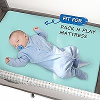 Vista 6 de Sábanas para Pack and Play niño y niña, paquete de 2 sábanas portátiles para corralito se ajustan para Graco Pack N Play, sábana transpirable