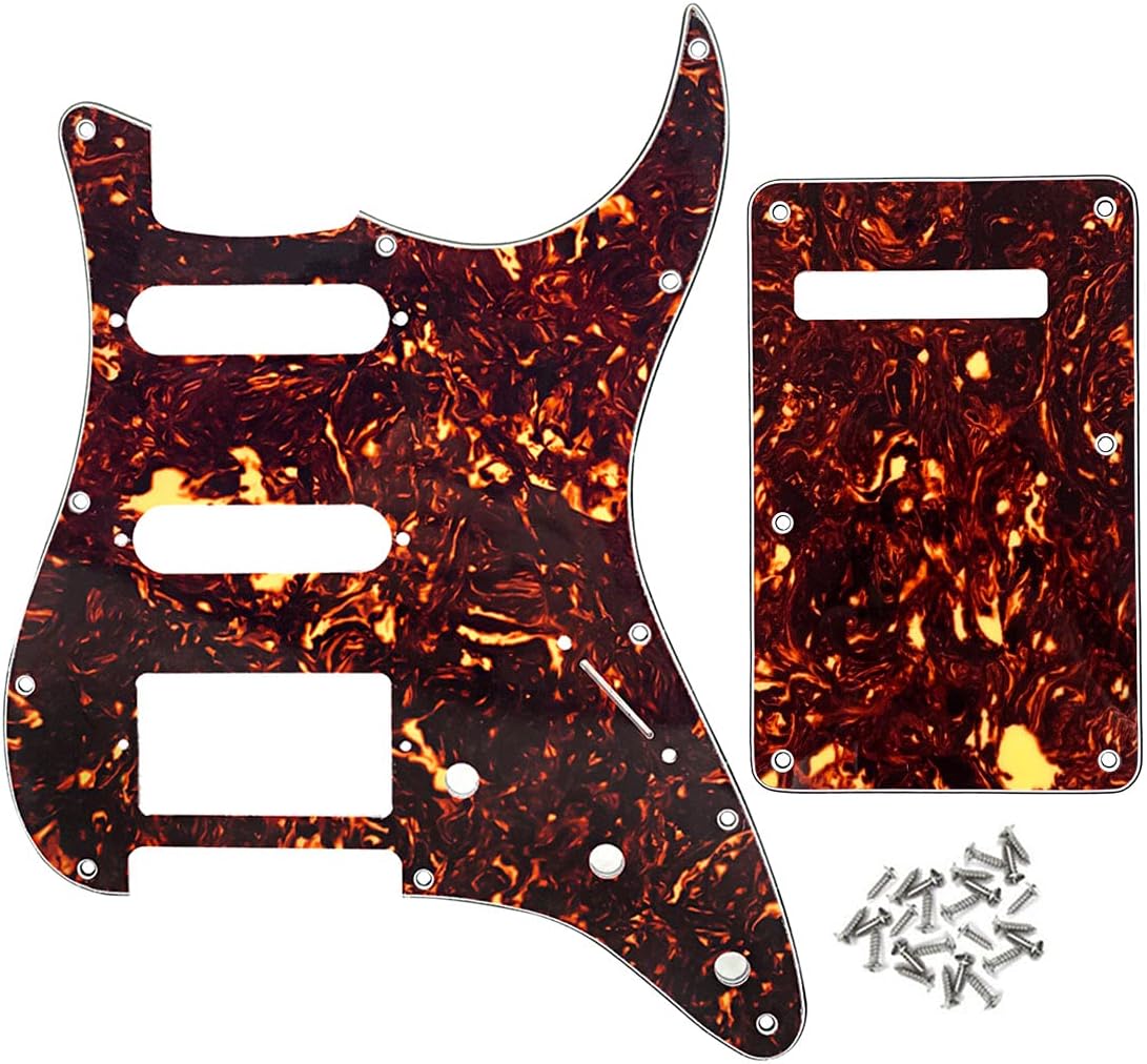 IKN 4Ply Brown Tortoise Shell HSS Pickguard Guitar Back Plate Set for Standard ST Modern Style Guitar Part