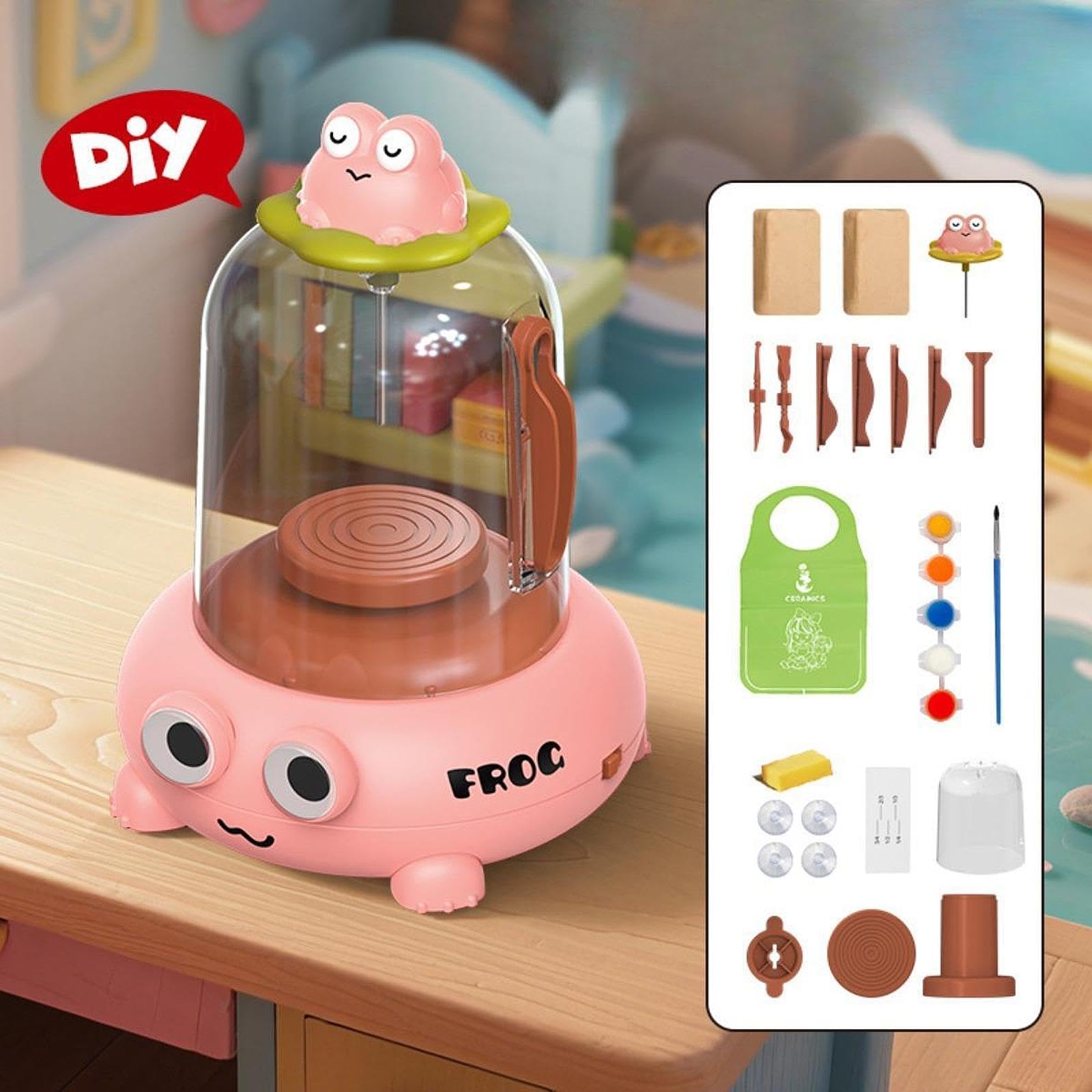 Elektrischer Töpferscheibe Bastel-kit Keramikmaschine Tonrad Kreatives Handwerk USB-anschluss mit Mal- Und Schnitzwerkzeug aus Metall für Kinder, Rosa