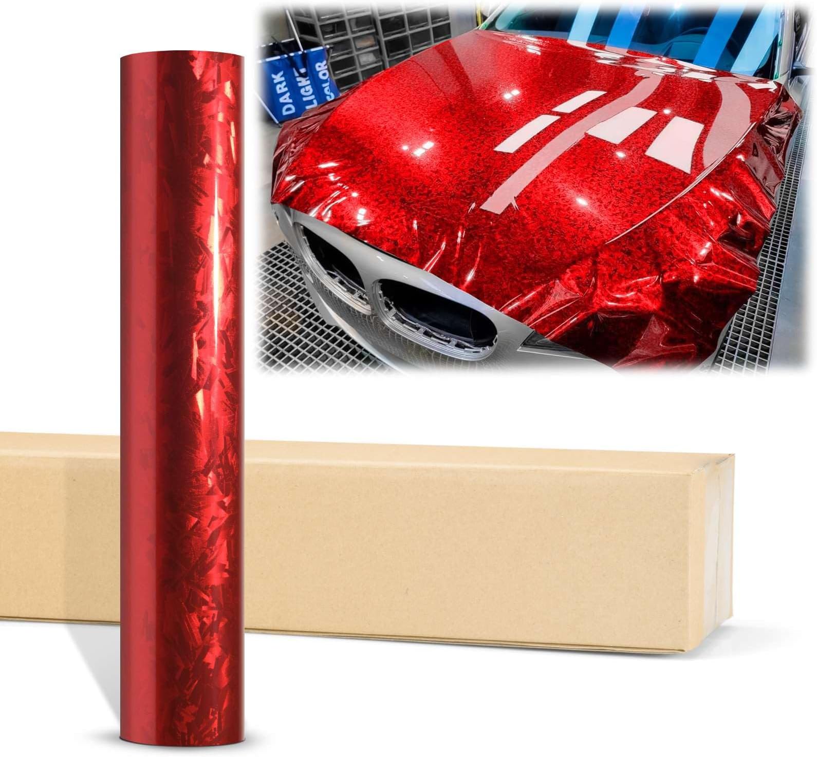 2pcs 4"x8" (10cmx20cm) Sample Gloss Red 24K Chopped Forged Carbon Fiber Textured Vinyl Wrap Auto Car Sticker Decal Sticker Film Sheet Bubble Free Air Release Technology
