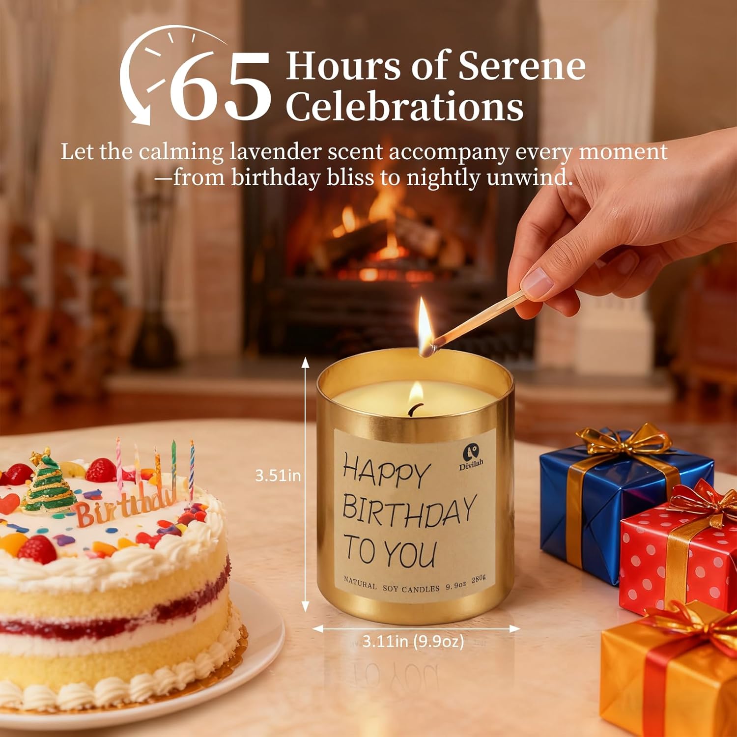 Birthday Candles Gifts for Women Men, Handmade Soy Scented Candle Aromatherapy Decorations Gift for Mom, Dad, Sister, Teacher, Friends,Daughter Son, Lavender Candle, 9.9oz - Image 3