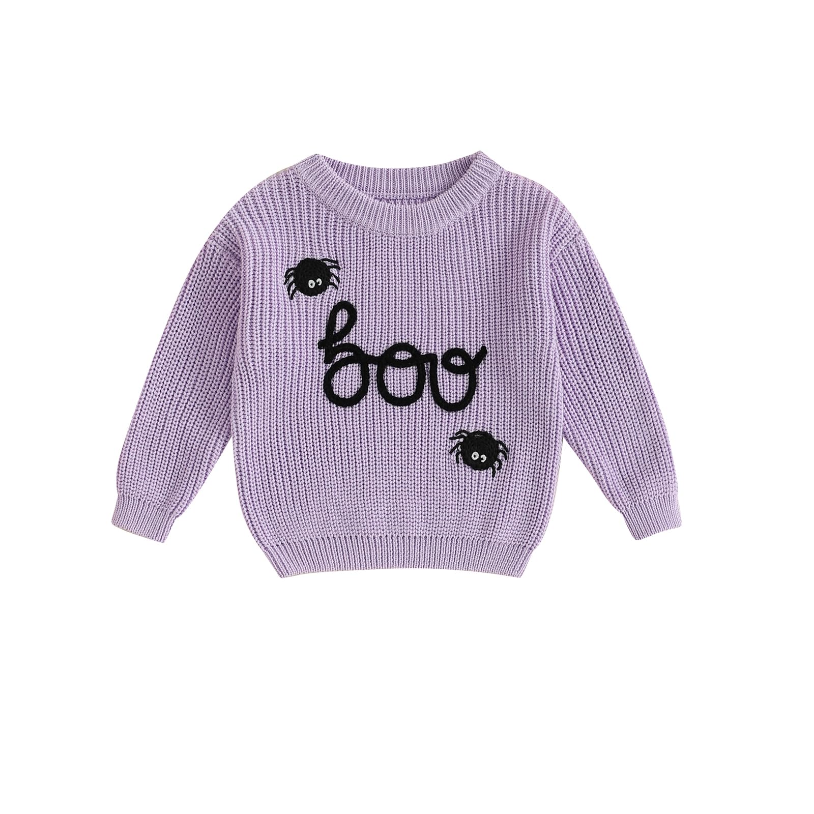 Toddler Kids Baby Girl Boy Halloween Sweater Letter Embroidery Infant Warm Knitwear Fall Winter Clothes (Purple-Boo, 3-6 Months)