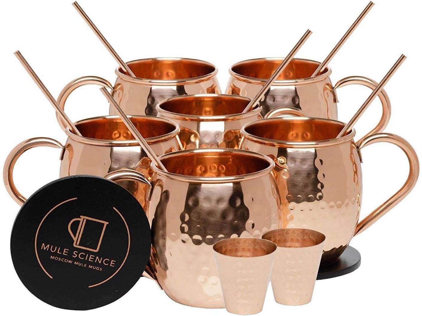 Deco 89 18 Ounce Drinking Mug, Set of 4 Moscow Mule Hammered Copper