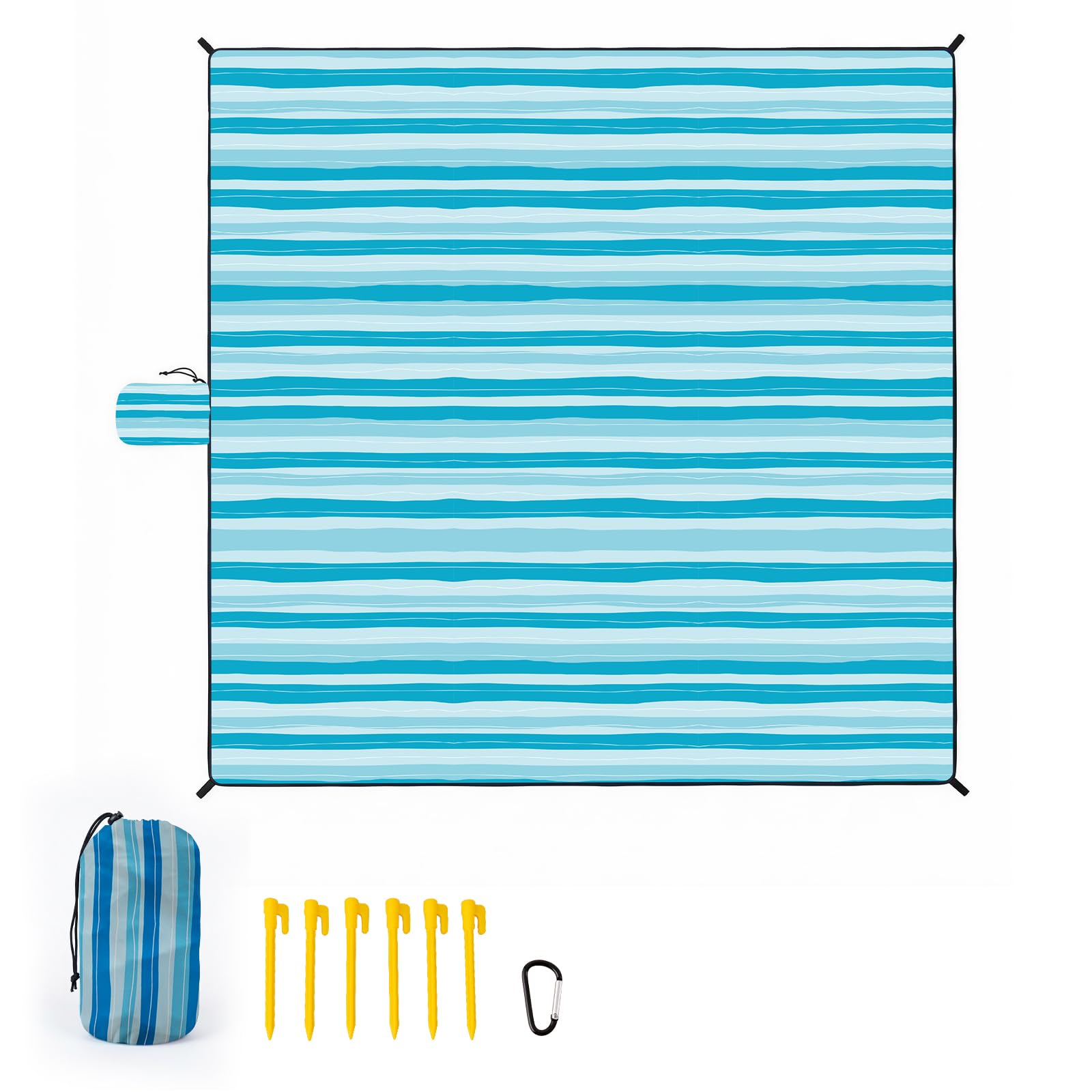 RUMBALUXY Picknickdecke Wasserdicht Faltbar, Sandfest Beachdecke Kompakt Picknickmatte mit Karabiner& 6 Heringe für Camping, Garten, Wandern