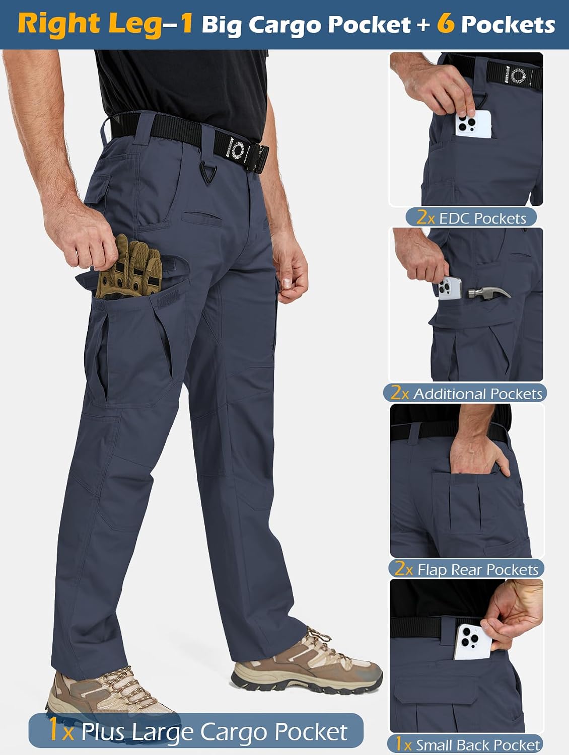 NAVEKULL Men's Flex Work Pants Stretch Water-Resistant Utility Cargo Pants