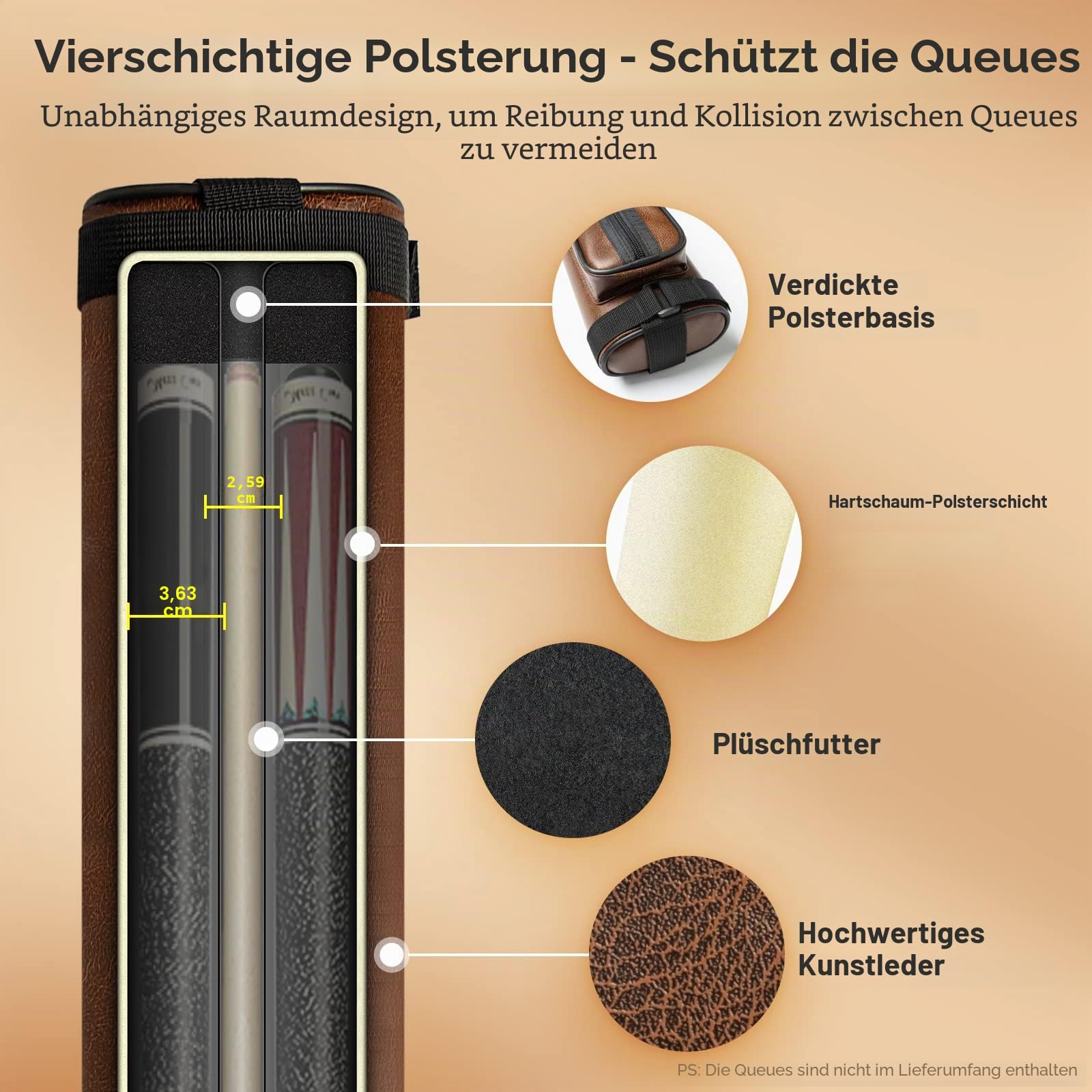 Adhafera Billardqueue-Koffer 2x2 Hard Pool Stick Case aus Kunstleder Billard Zubehör