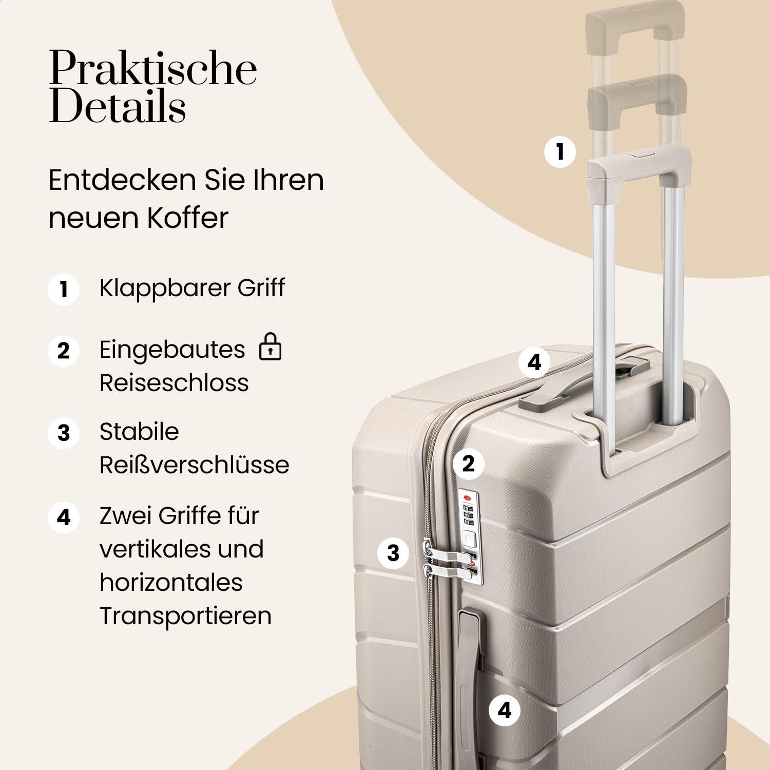 Urban Adventurer Koffer groß 110L – Beige – Hartschalenkoffer XXL mit Zahlenschloss & 4 Rollen