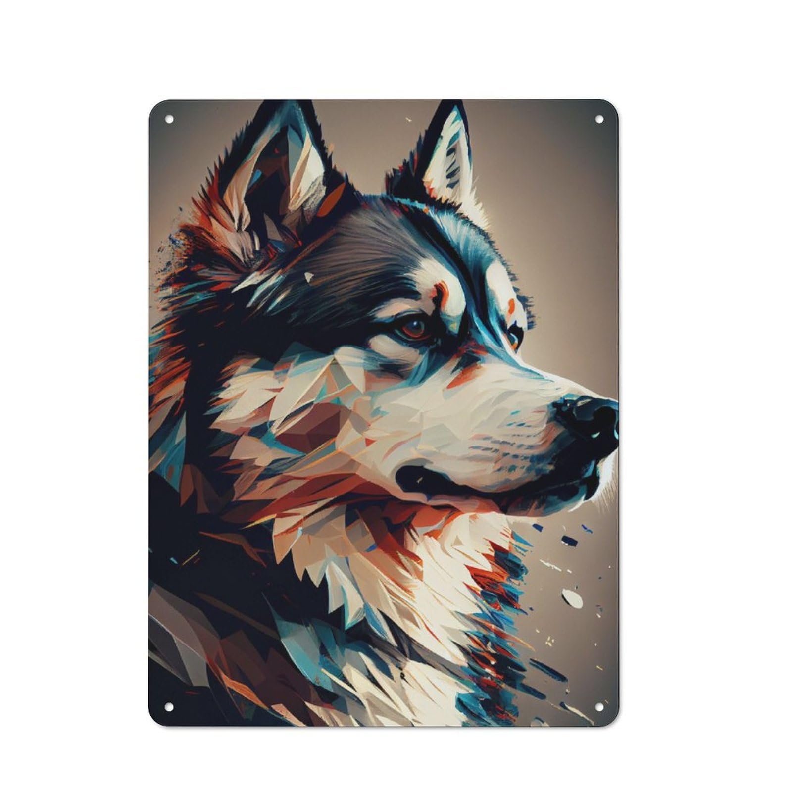Junmoney Husky Abstract Dog Rustic Tin Wall Plaque 40X30cm For Guest Room Or Hallway, For Garage, Workshop And Man Cave Decoration